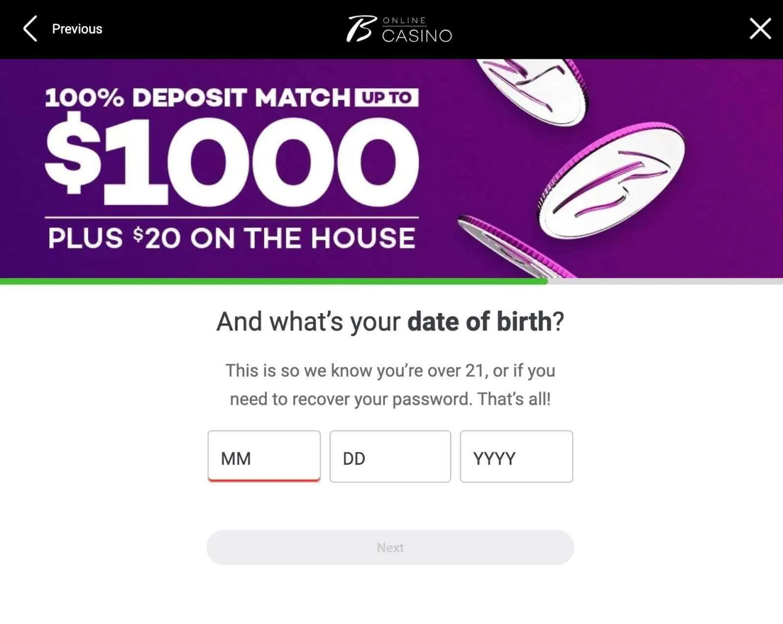 Enter Date Of Birth At Borgata Casino Sign-up Form Background Image