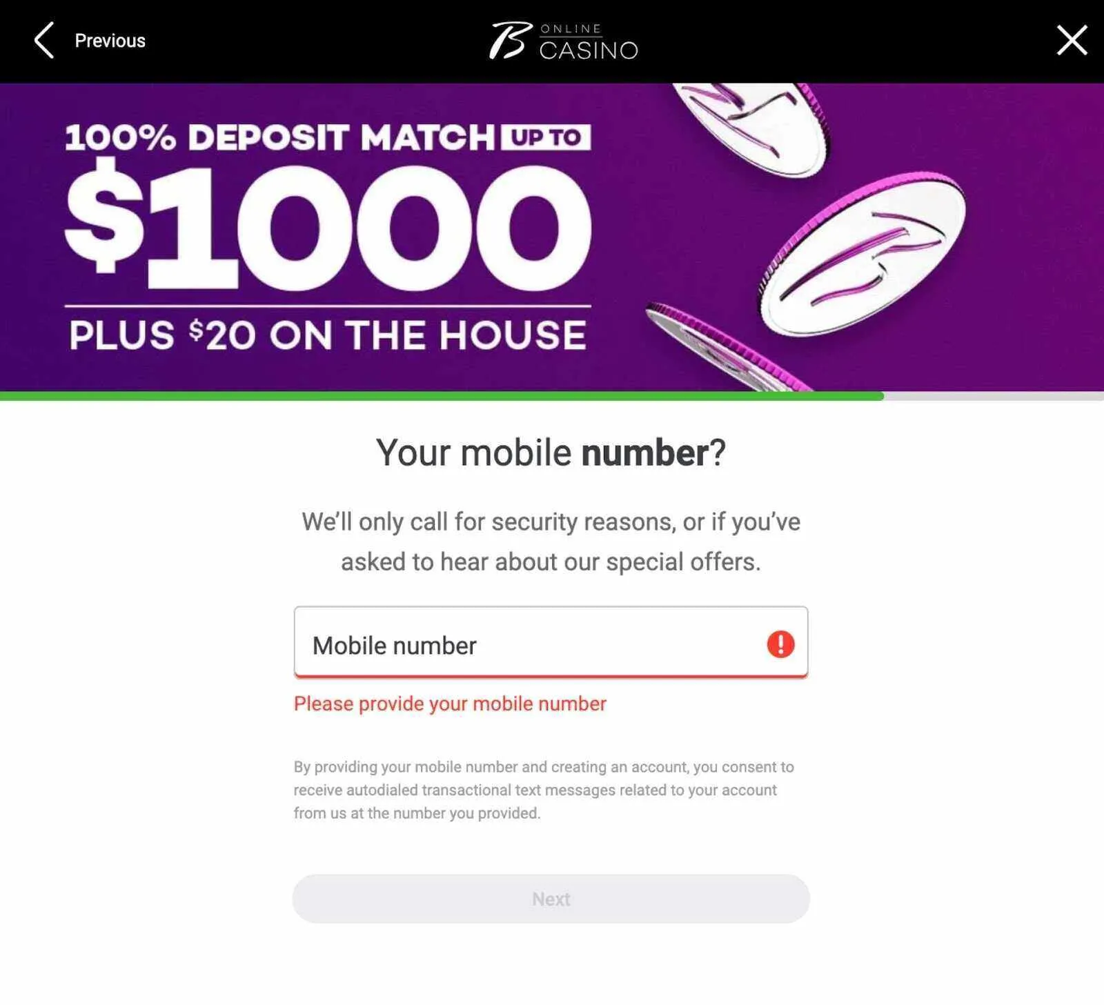 Enter Your Phone Number At Borgata Casino Sign-up Form Background Image