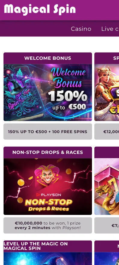 Mobile Version Of Magical Spin Casino Background Image