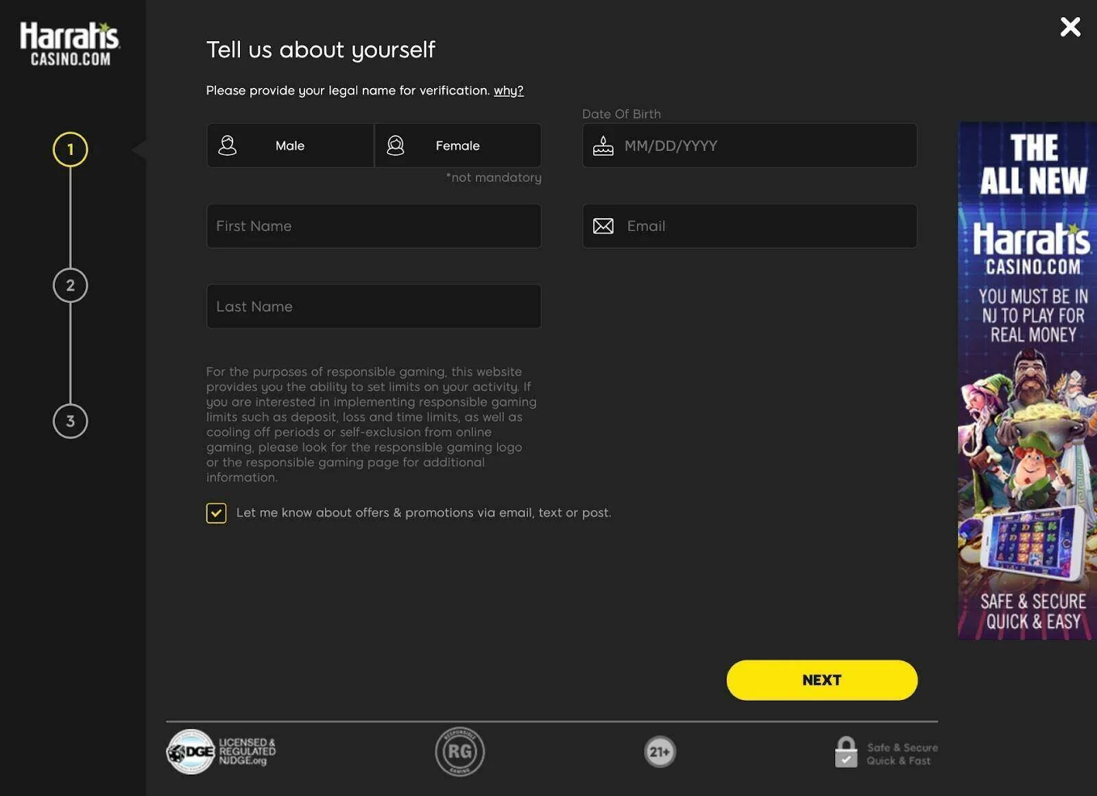 Sign Up At Harrah's Casino Background Image