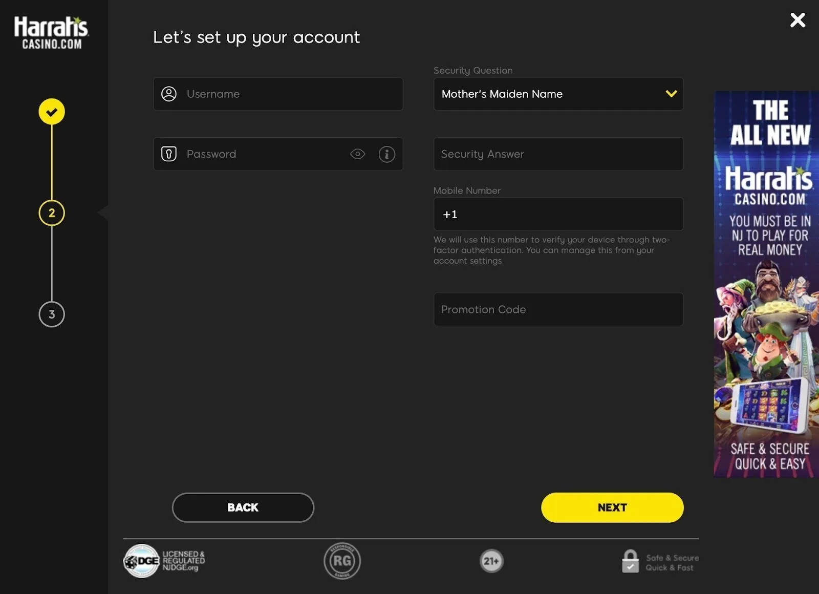 Set Up Your Account At Harrah's Casino Background Image