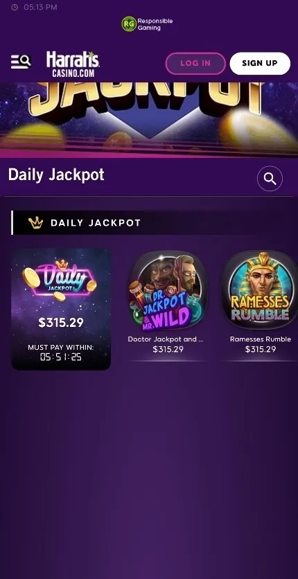 Harrah's Casino Daily Jackpot On Mobile Background Image