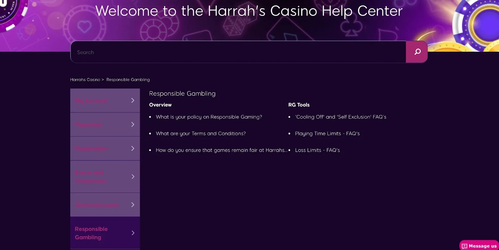 Welcome To The Harrah's Casino Help Center Background Image