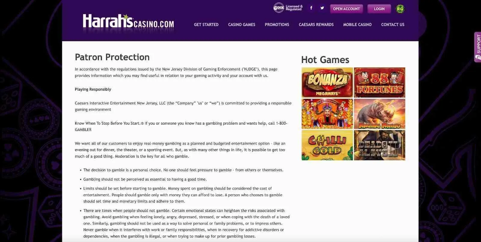 Harrah's Casino New Responsible Gambling Policy Patron Protection Background Image