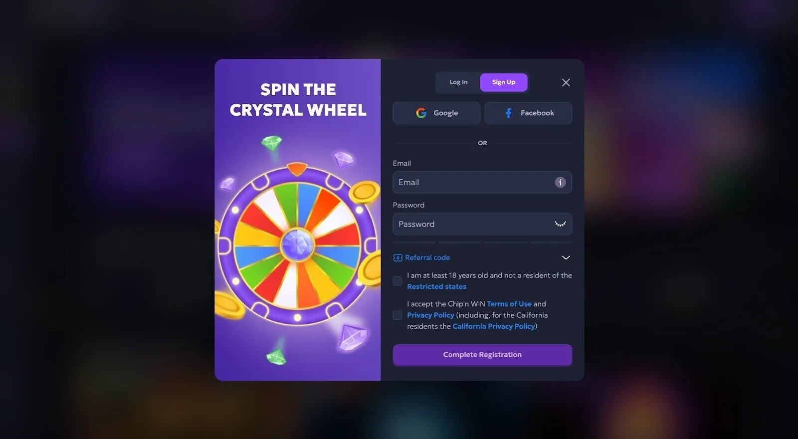 Spin The Crystal Wheel At Chip'n Win Casino Background Image