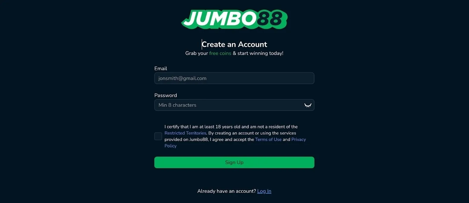 Create An Account At Jumbo88 Background Image