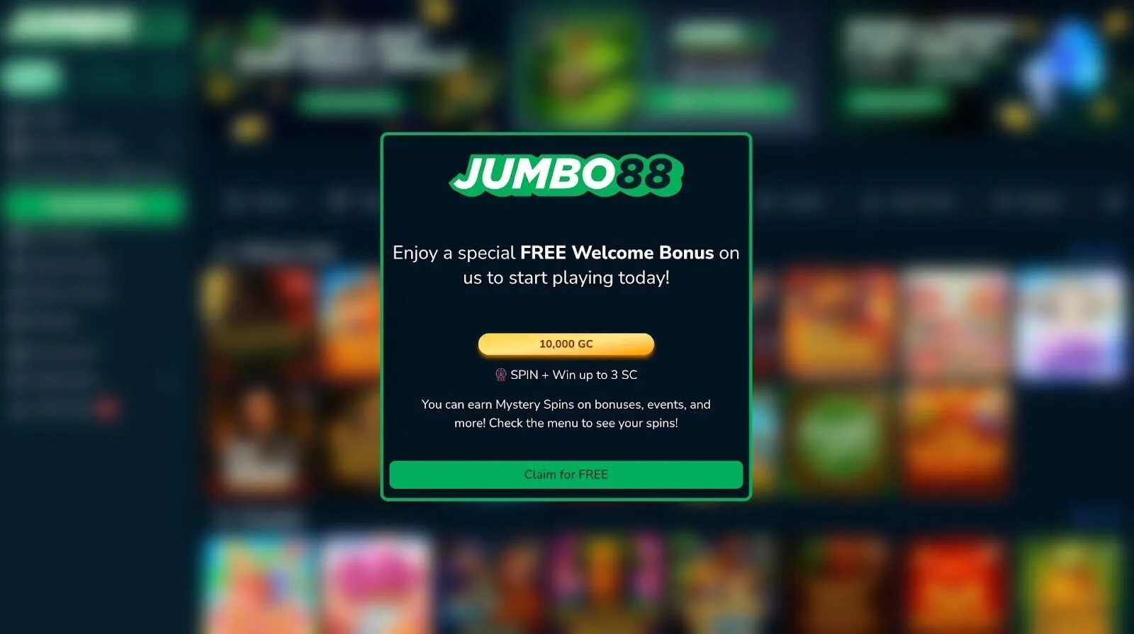 Special Free Welcome Bonus At Jumbo88 Background Image