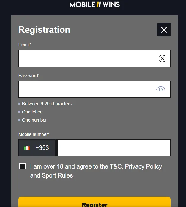 Registration Mobile Wins Background Image
