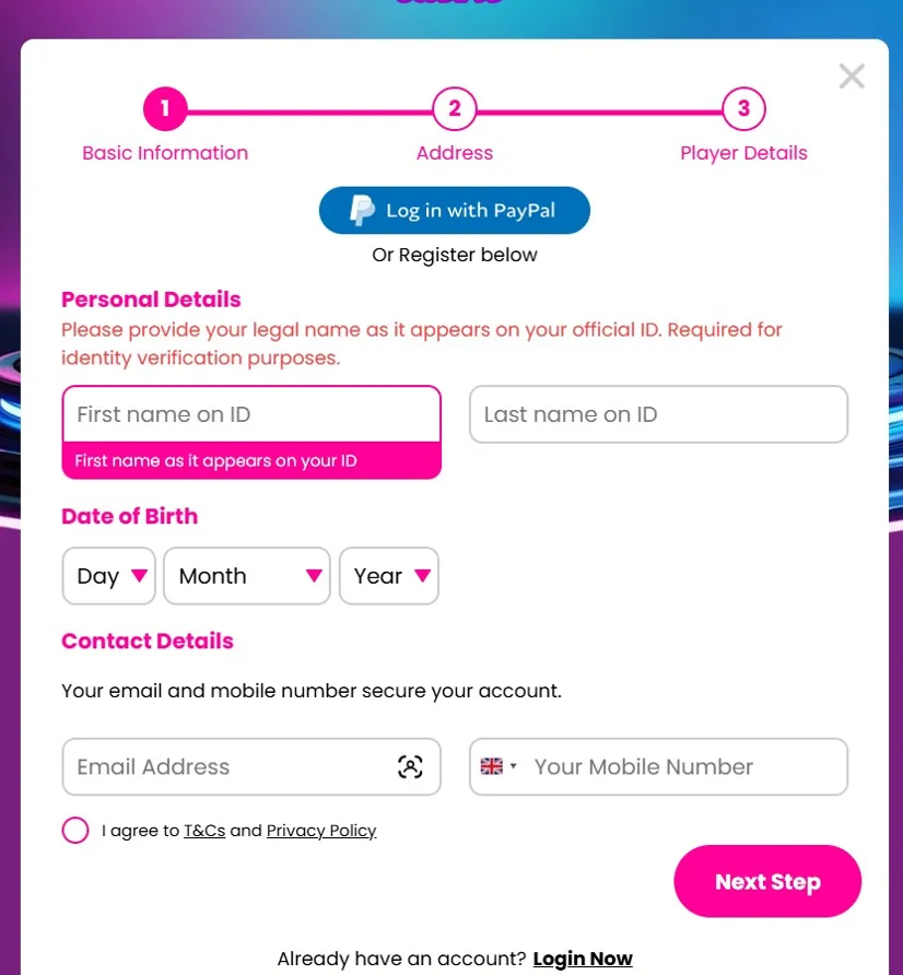 Matchup Casino Registration Background Image