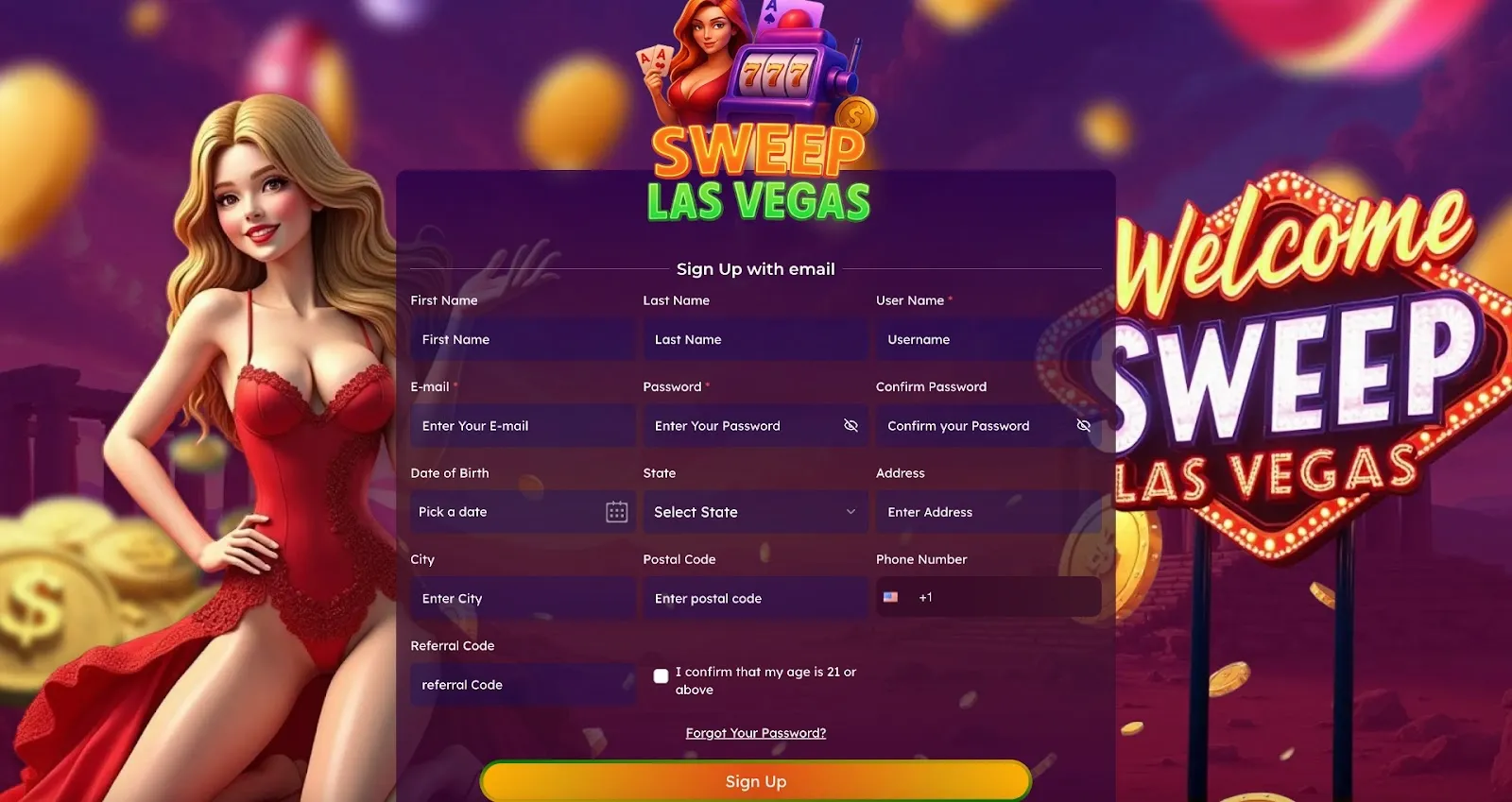 Sign Up With Email At Sweep Las Vegas Background Image