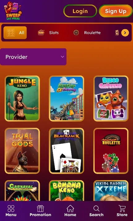 Game Providers At Sweep Las Vegas On Mobile Background Image