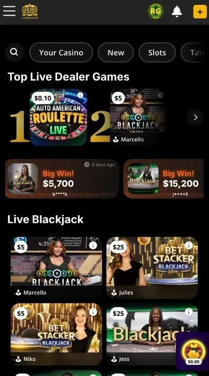 Live Dealer Games At Golden Nugget Casino On Mobile Background Image