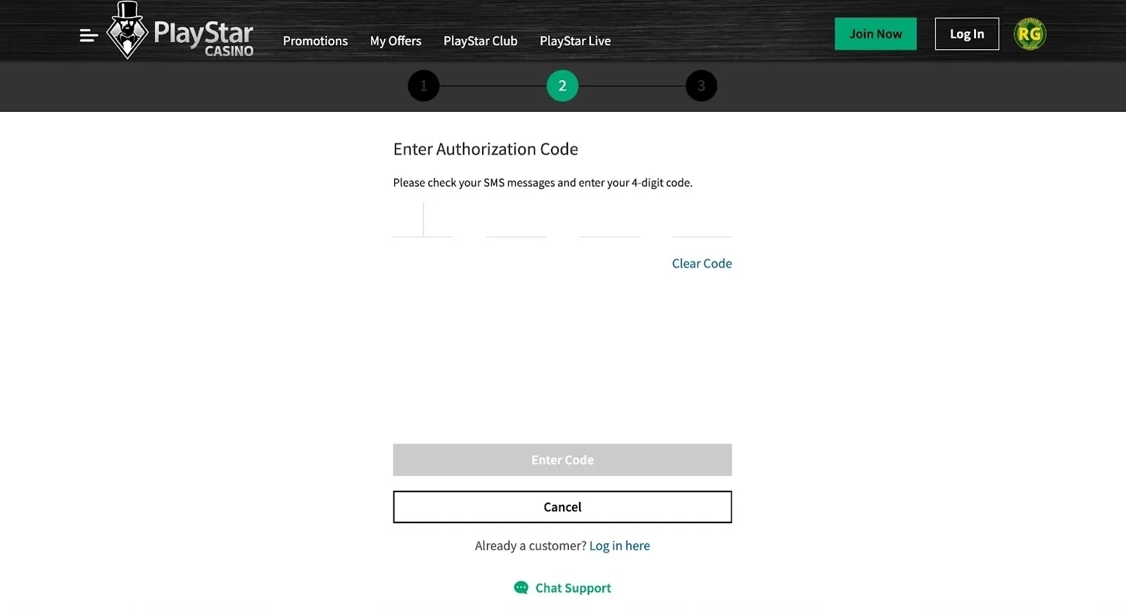 Enter Authorization Code At PlayStar Casino Background Image