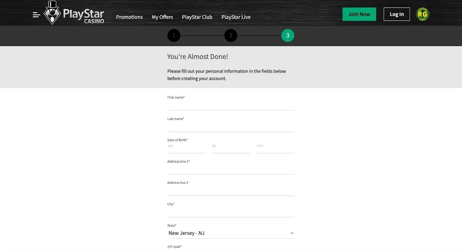 Add Your Address To Register At PlayStar Casino Background Image