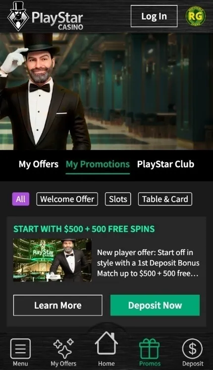 PlayStar Casino Promotions On Mobile Background Image