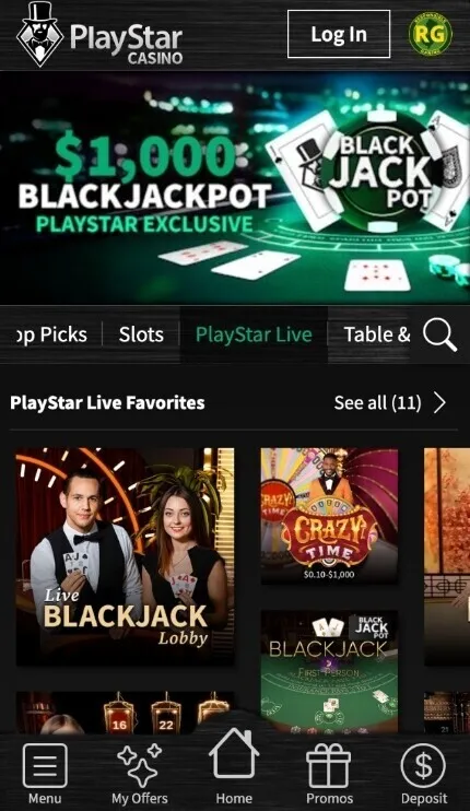 PlayStar Casino Black Jackpot On Mobile Background Image