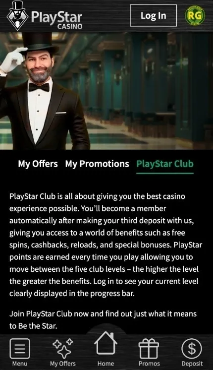 PlayStar Casino Club On Mobile Background Image