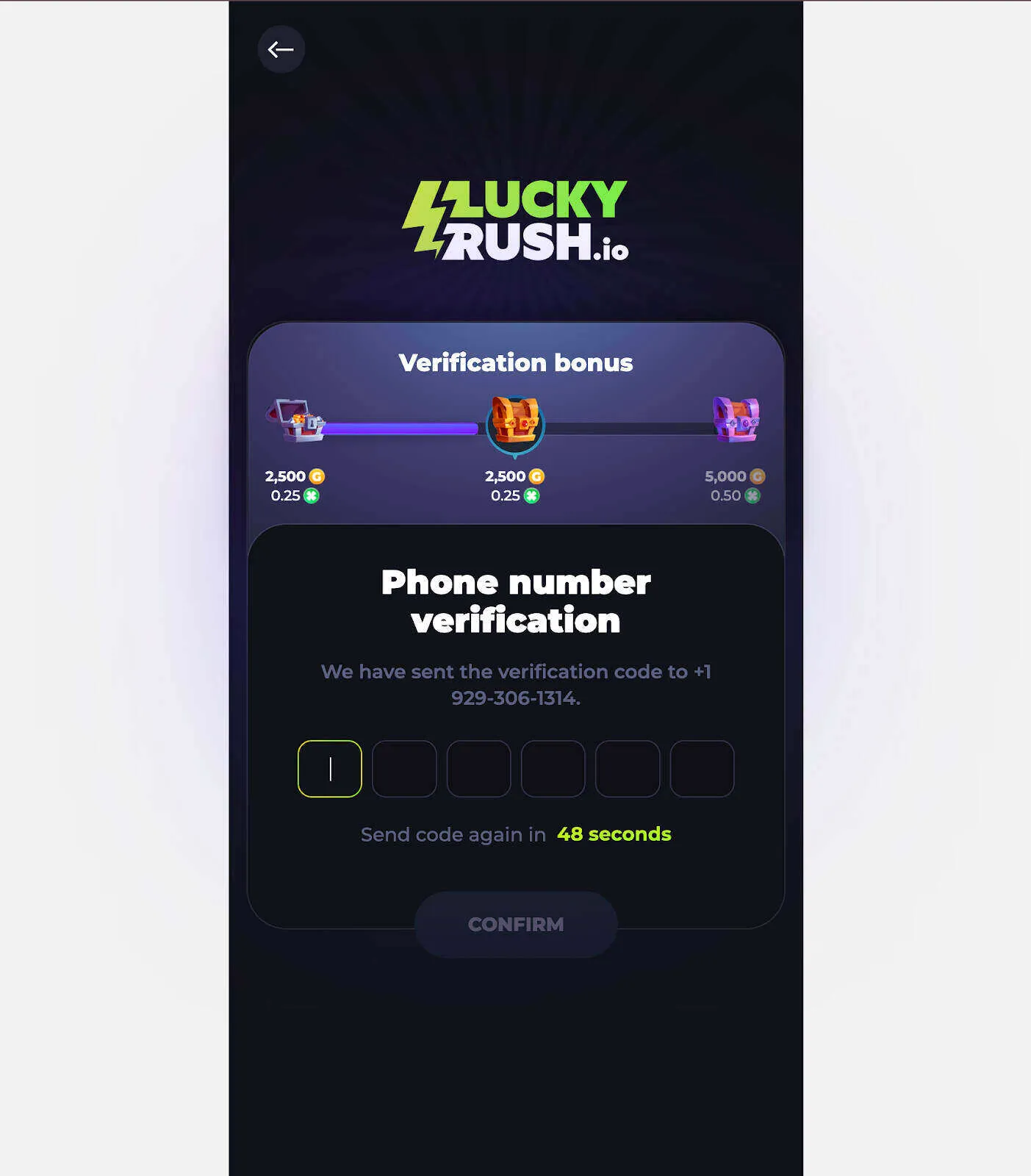 LuckyRush Phone Number Verification Background Image