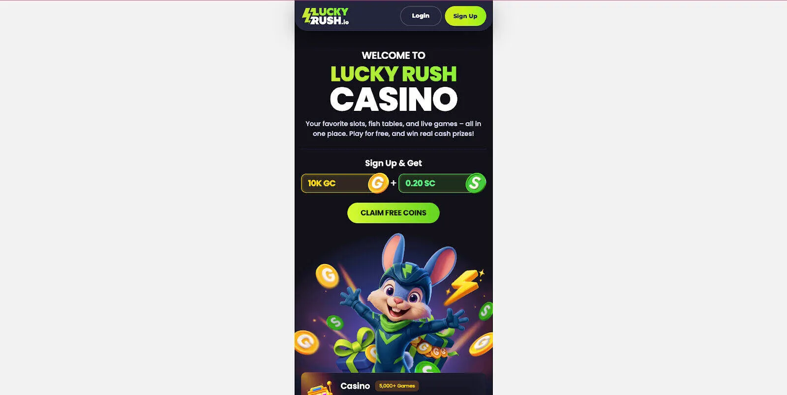 LuckyRush Casino Sign Up Background Image