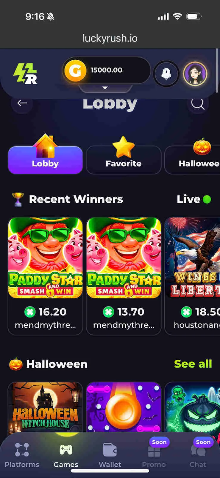 Lobby At LuckyRush On Mobile Background Image