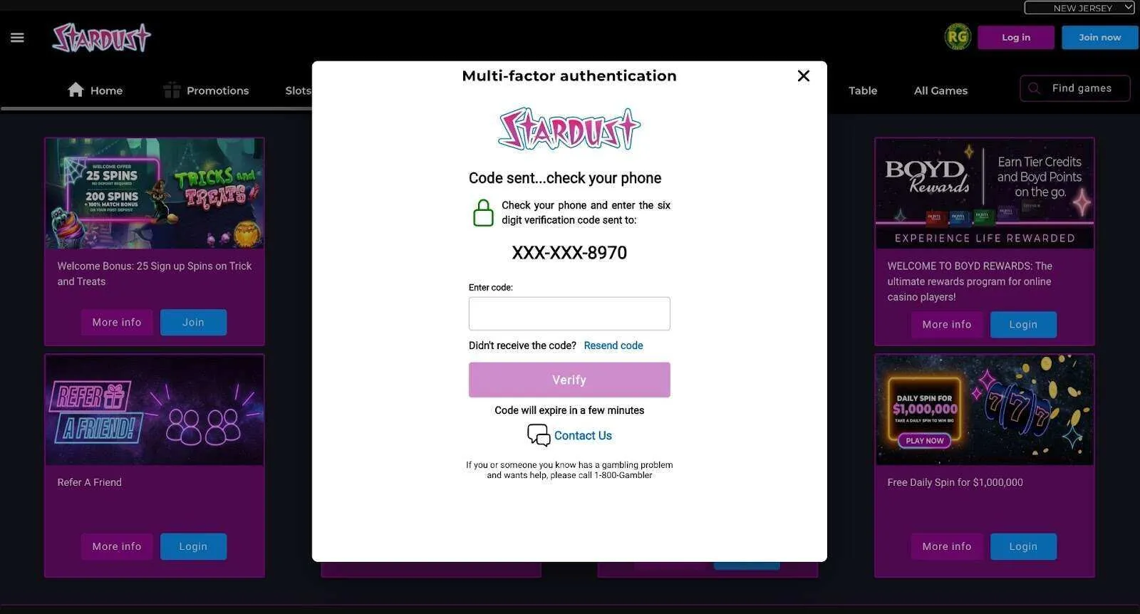 Multi Factor Authentication At Stardust Casino Background Image