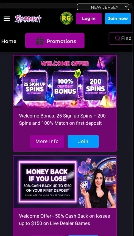 Stardust Casino Promotions On Mobile Background Image