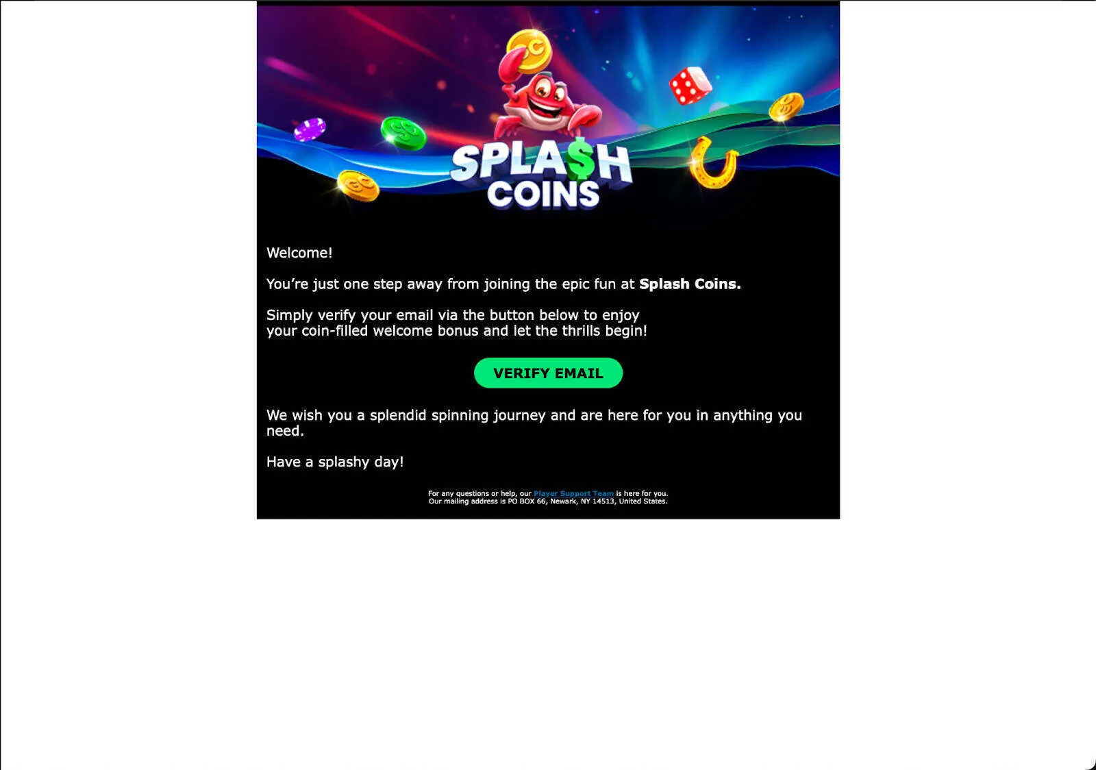 Verify Your Email Address At Splash Coins Background Image