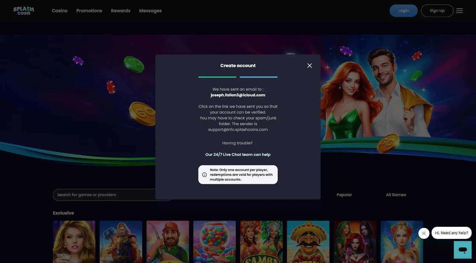 Account Verification At Splash Coins Background Image