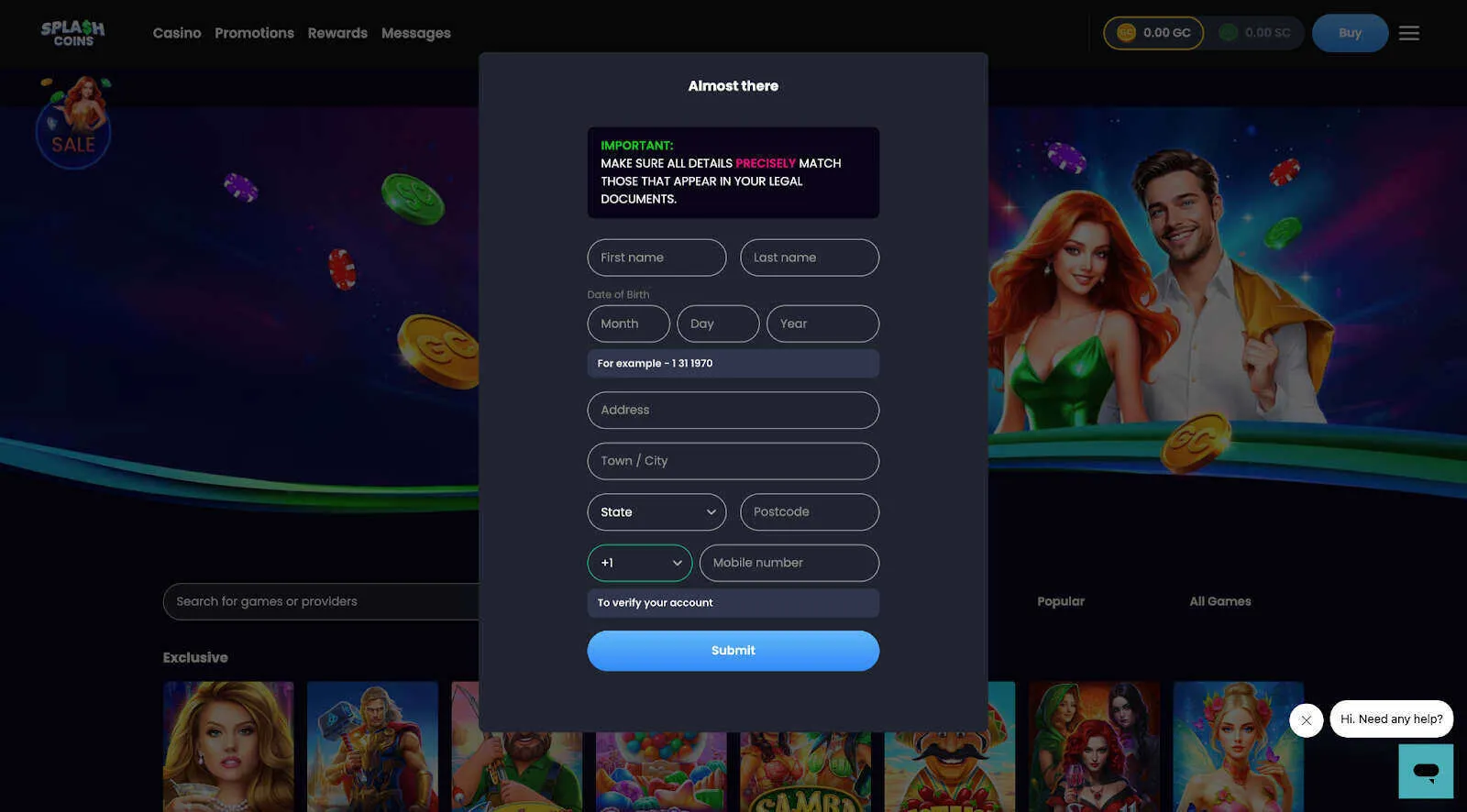 Splash Coins Complete Your Profile Background Image