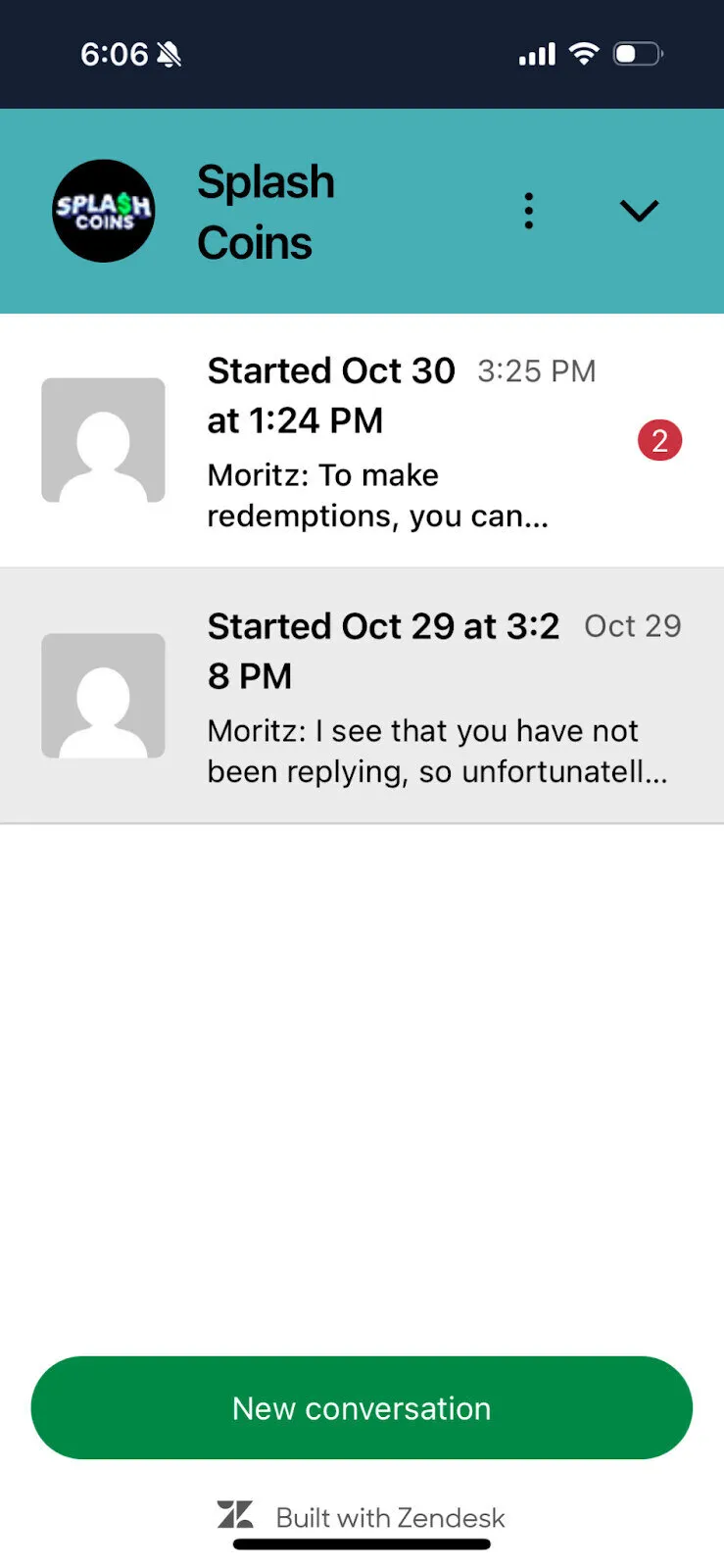 Splash Coins Support Chat On Mobile Background Image