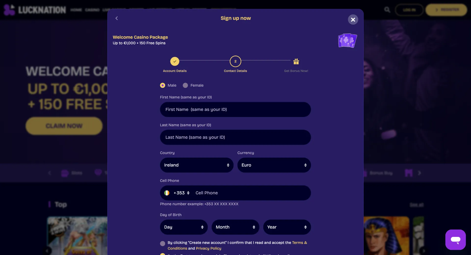 LuckNation Personal Information To Add When Signing Up Background Image