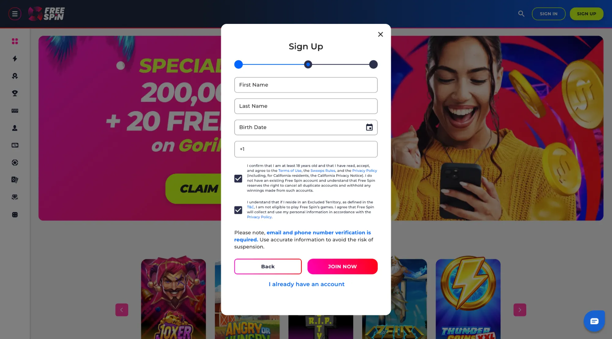 How To Use Your FreeSpin Bonus Code Step 2 Background Image