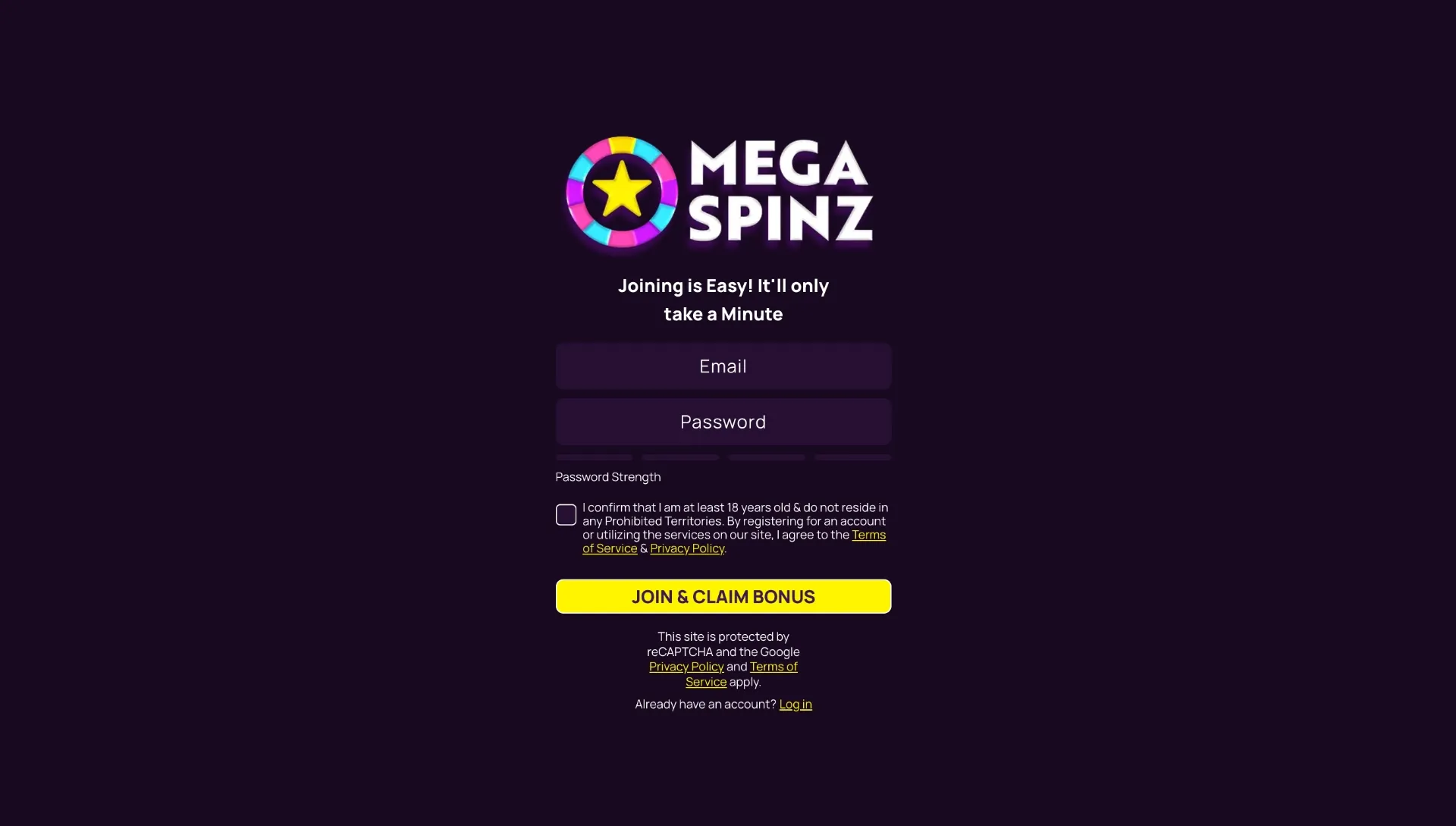 How To Sign Up For MegaSpinz Step 2 Background Image