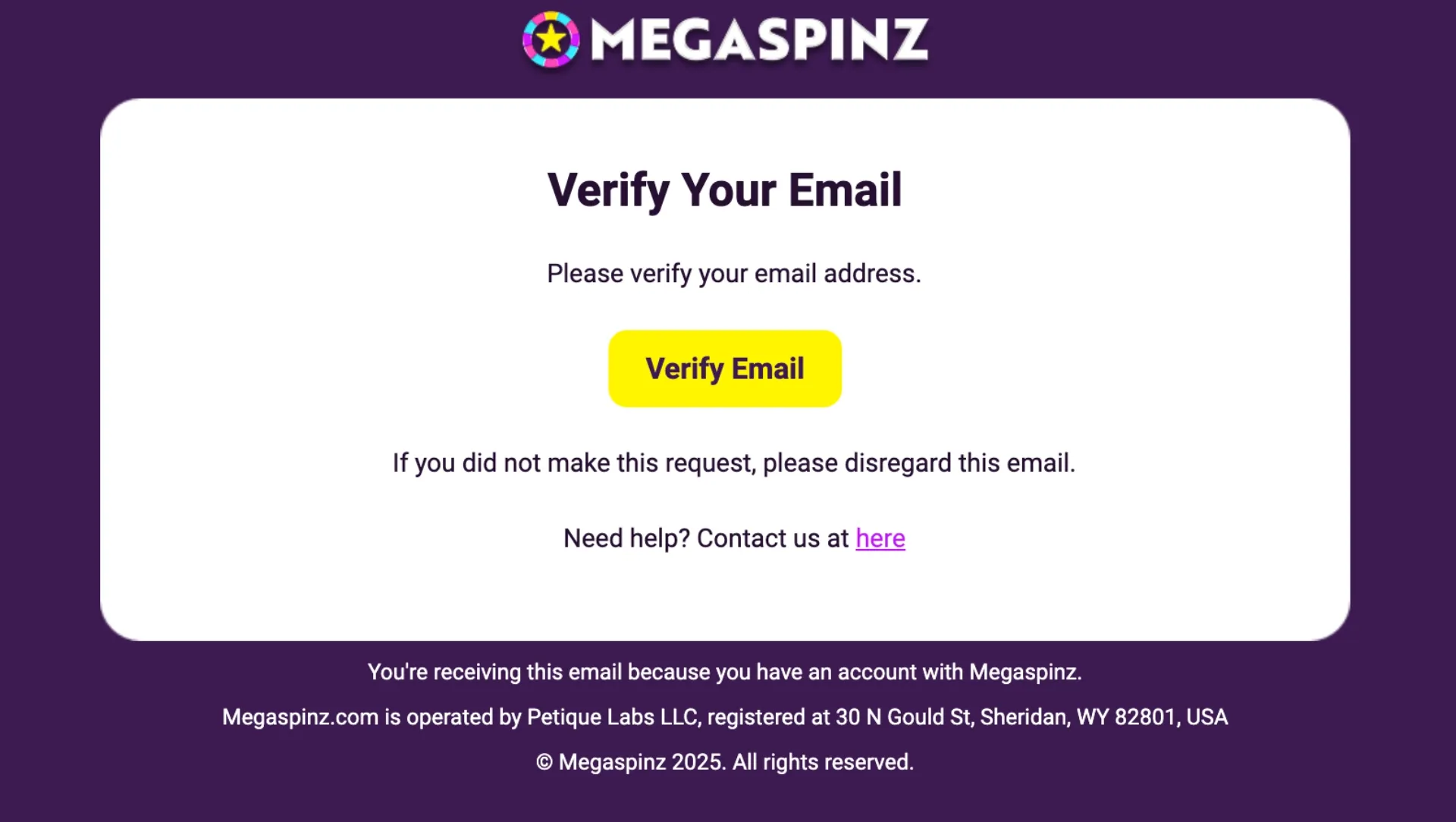 How To Sign Up For MegaSpinz Verify Your Email Background Image