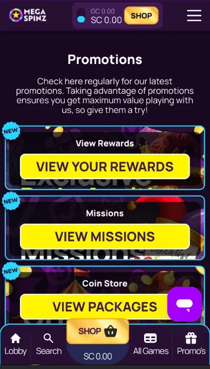 MegaSpinz On Mobile Promotions Background Image