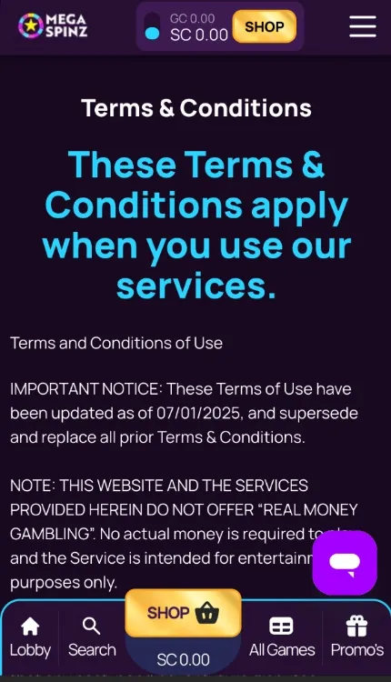 MegaSpinz On Mobile Promotions Background Image