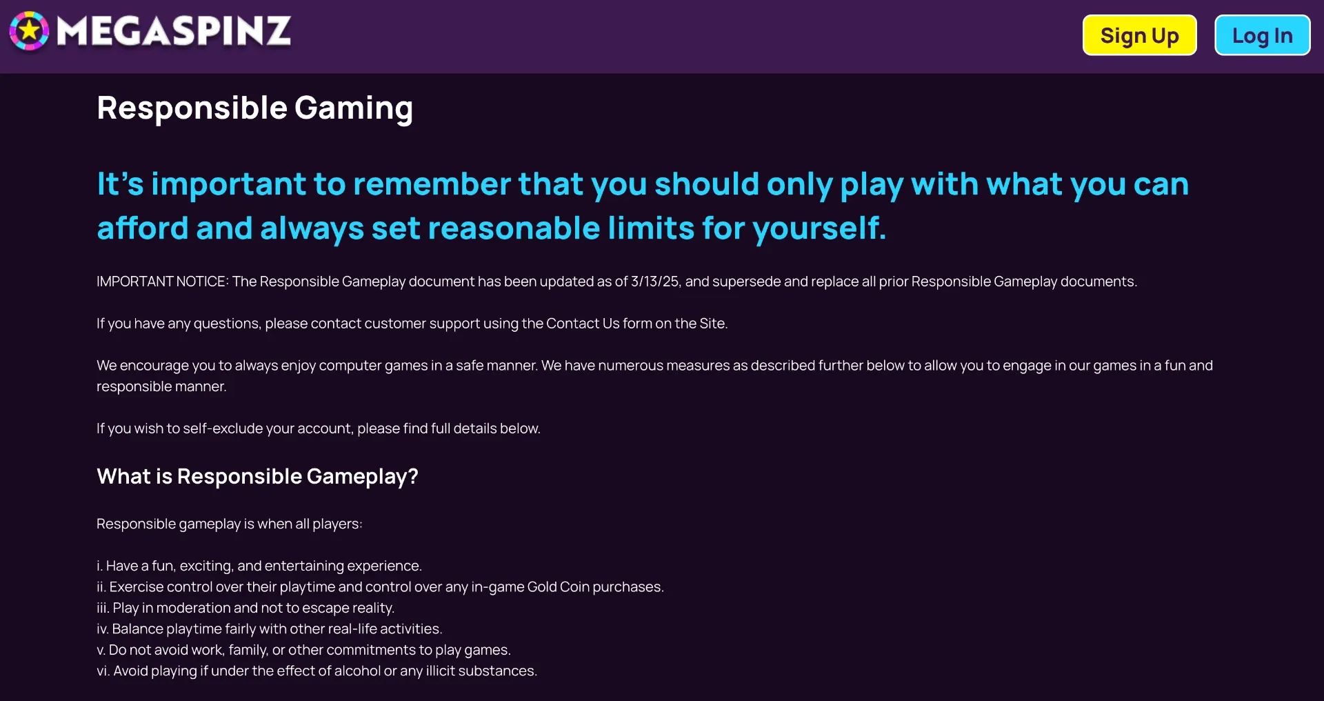Responsible Gambling Tools At MegaSpinz Background Image