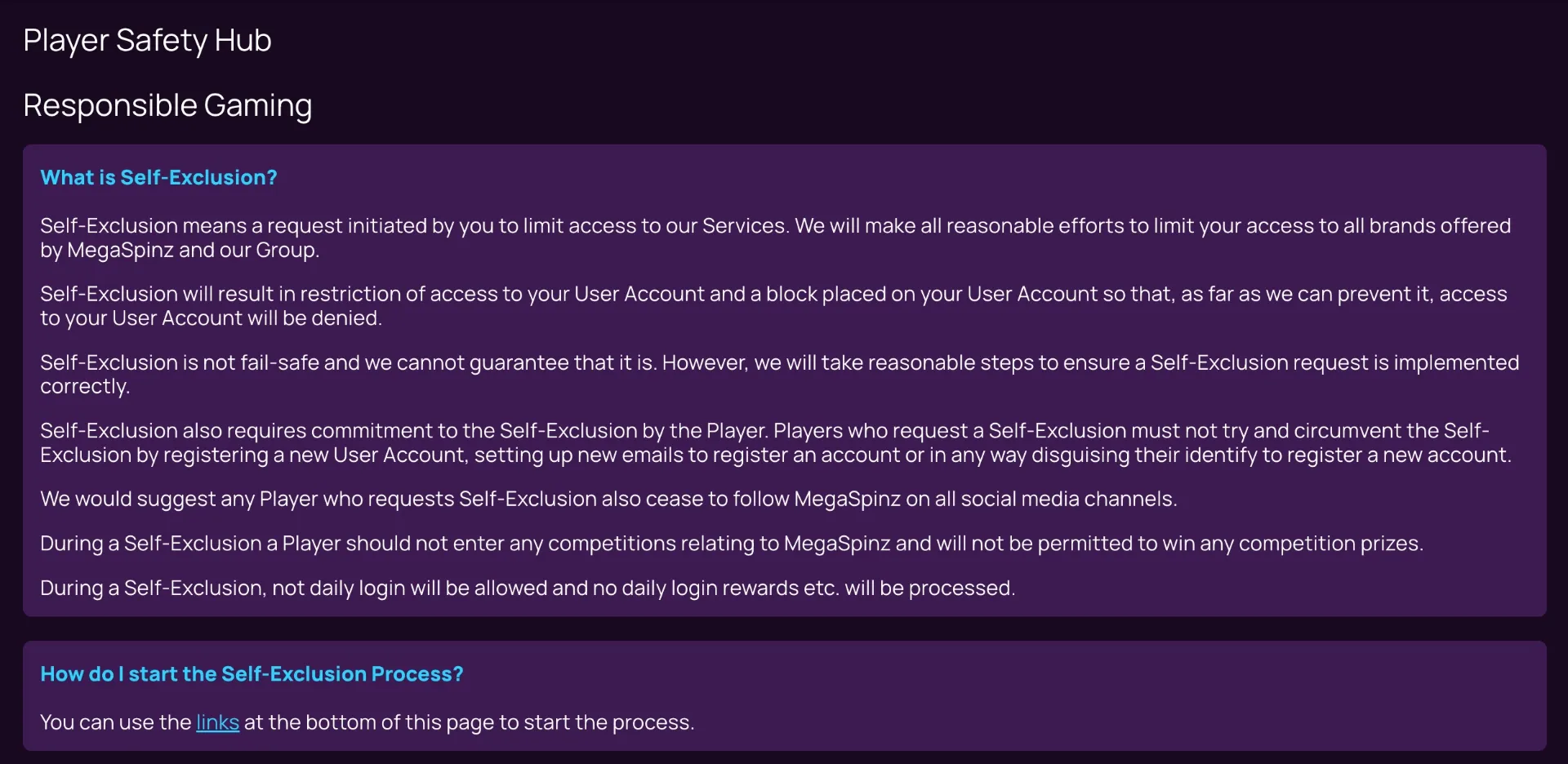 Responsible Gambling Tools At MegaSpinz Background Image