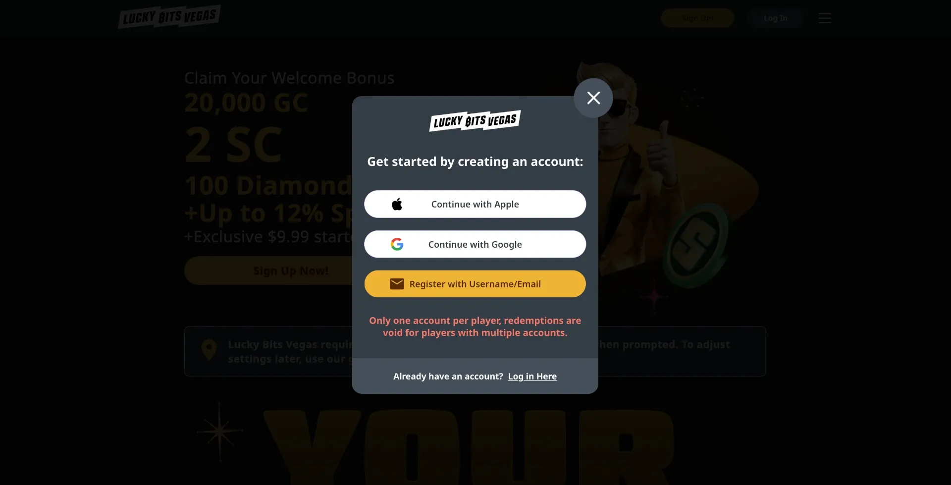 How To Sign Up For Lucky Bits Vegas Registration Background Image