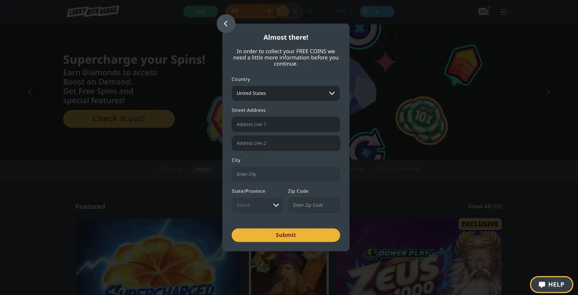 How To Sign Up For Lucky Bits Vegas Registration Step 3 Background Image