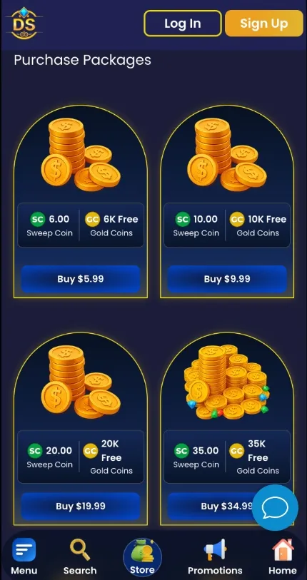 DimeSweeps On Mobile Purchase Packages Background Image