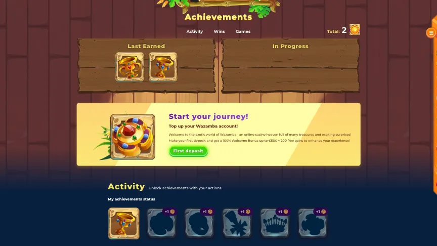 Wazamba Casino Achievemnts Background Image