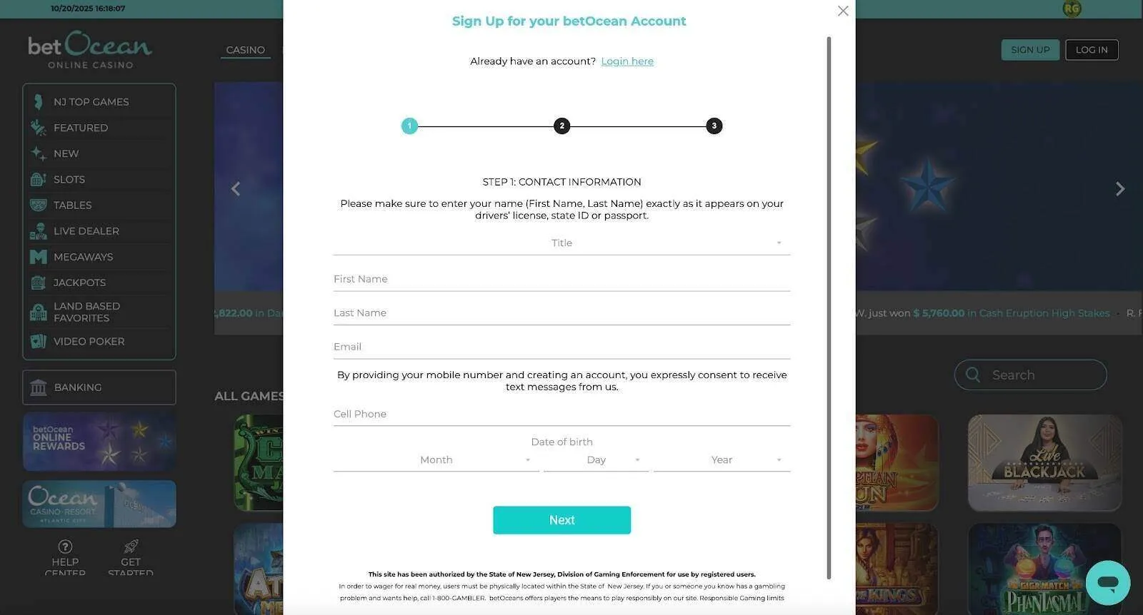 Sign Up For Your Ocean Account Background Image