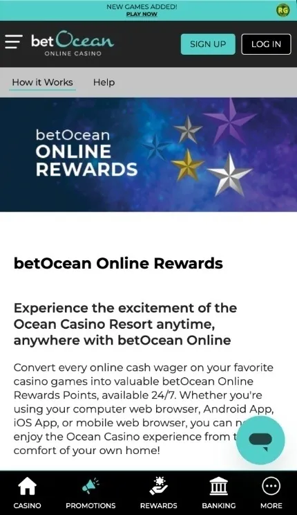 BetOcean Casino Online Rewards On Mobile Background Image