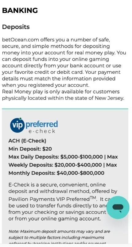 BetOcean Casino Banking On Mobile Background Image