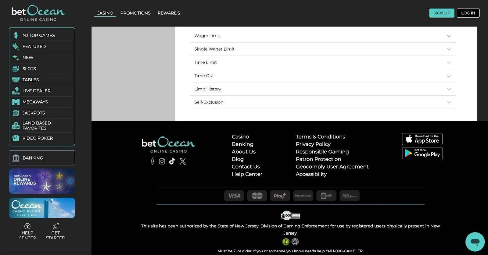 Responsible Gambling Tools At Ocean Casino Background Image