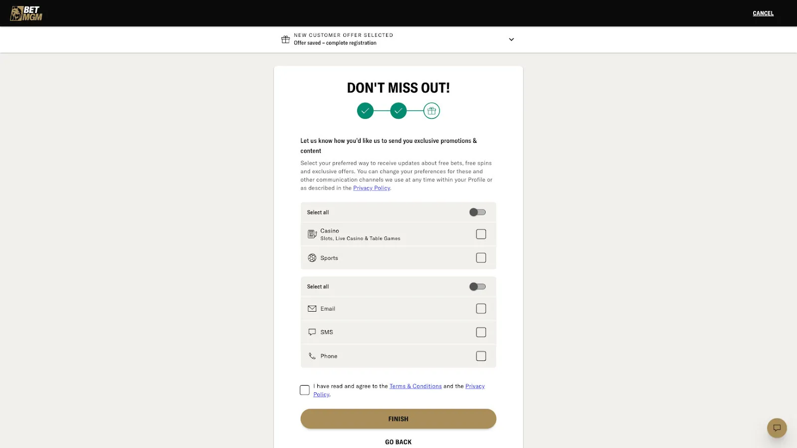 Click Finish And Make Your First Deposit At BetMGM Background Image