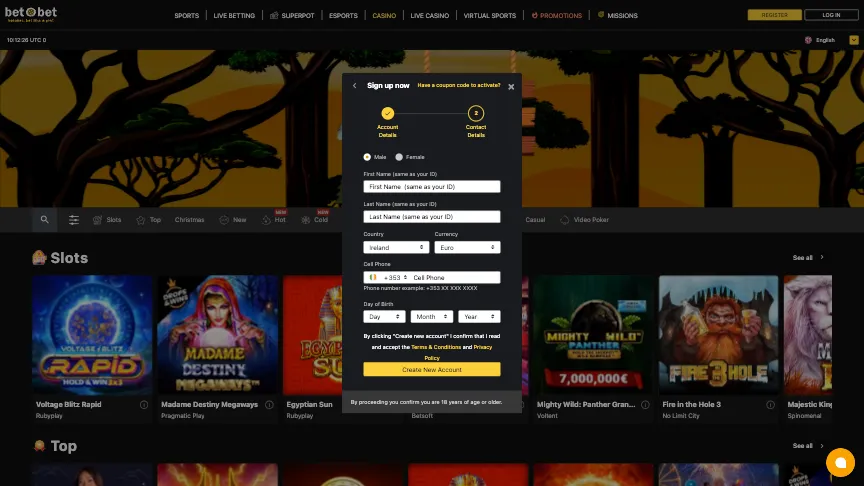 Sign Up Bet O Bet Background Image