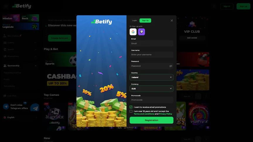Betify Casino Sign-up