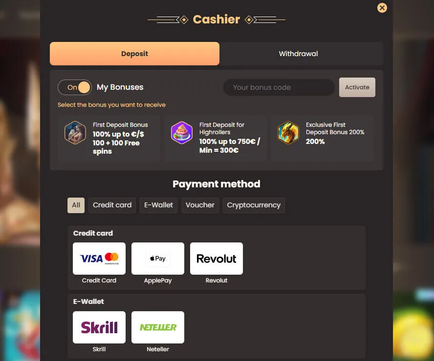 Choose Your Payment Method At National Casino Background Image